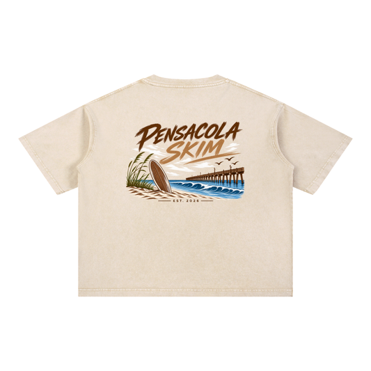 Pensacola Skim Beige Mineral Wash Boxy Cotton T-Shirt