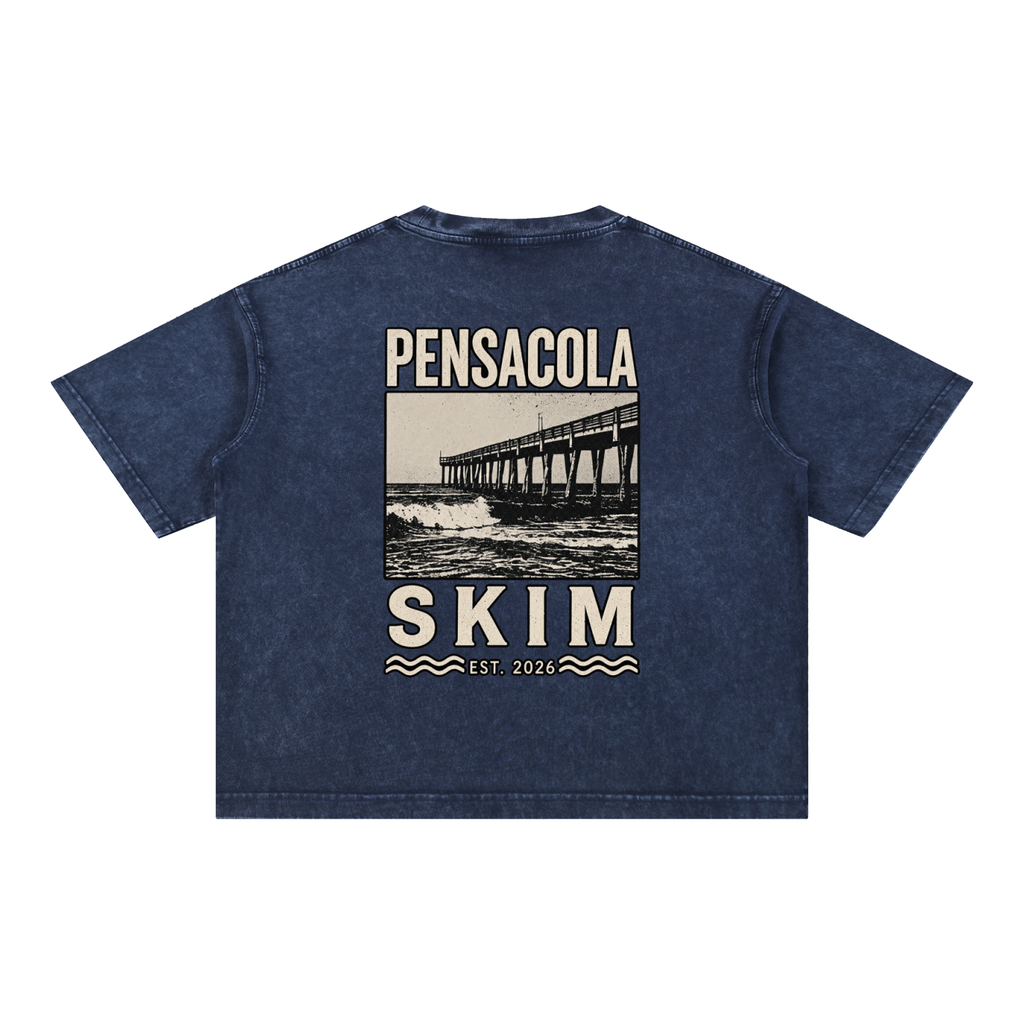 Pensacola Skim Pier Graphic Mineral Wash Boxy Cotton T-Shirt