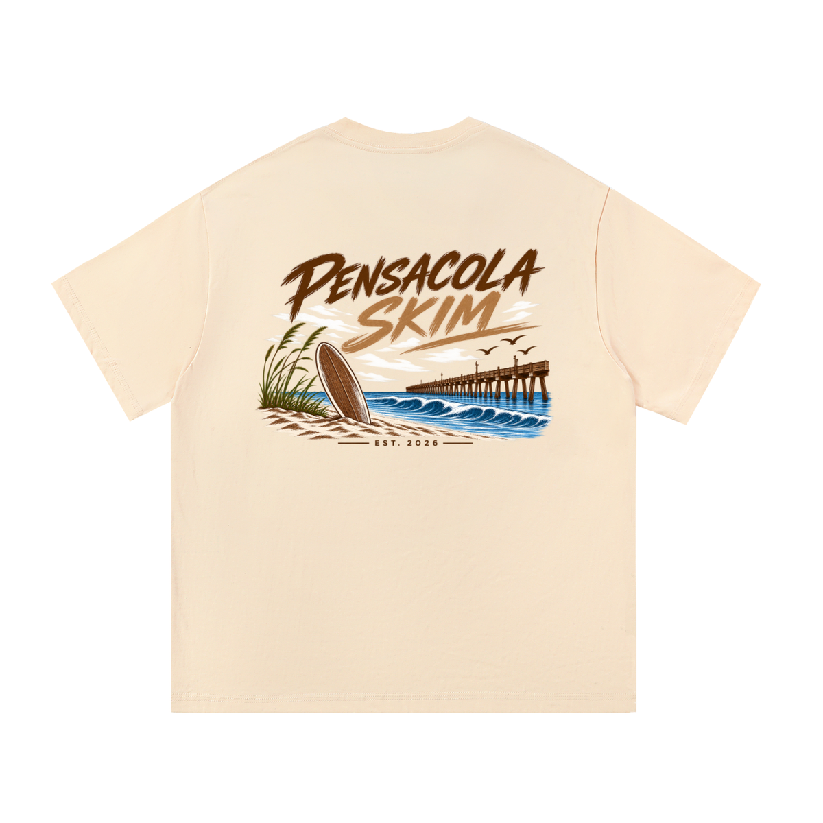Pensacola Skim Neutral Color Logo Graphic Classic Fit Cotton T-Shirt