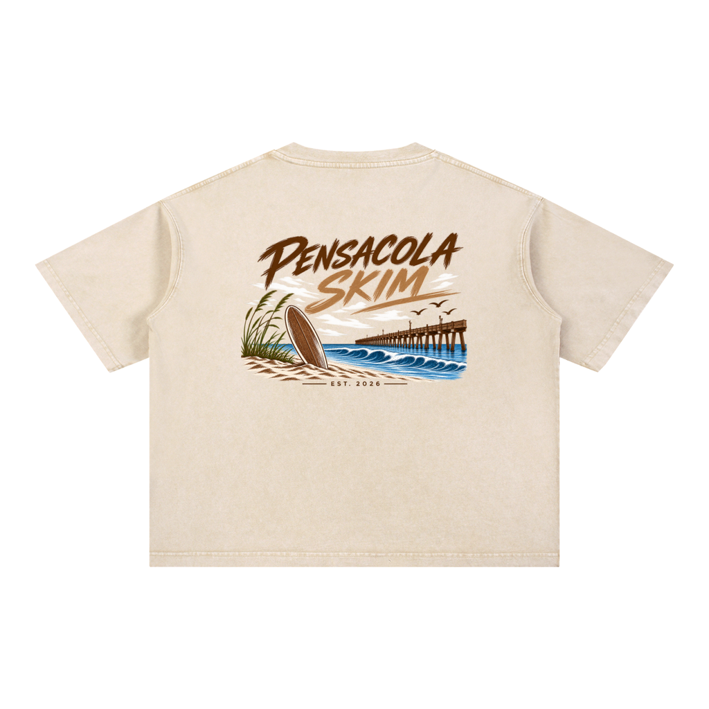 Pensacola Skim Beige Mineral Wash Boxy Cotton T-Shirt