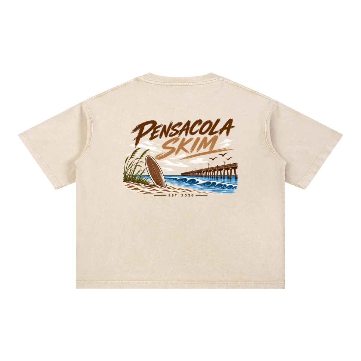 Pensacola Skim Beige Mineral Wash Boxy Cotton T-Shirt