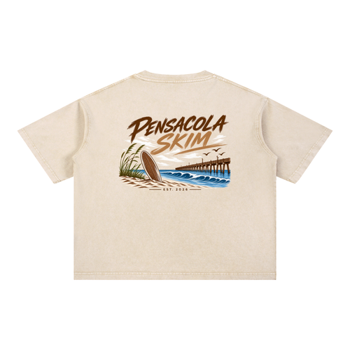 Pensacola Skim Beige Mineral Wash Boxy Cotton T-Shirt