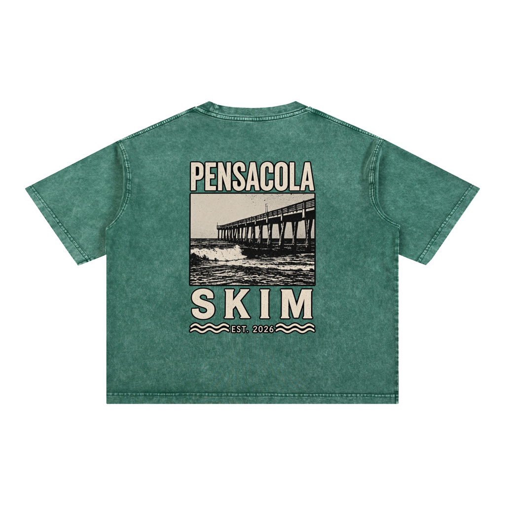 Pensacola Skim Pier Graphic Mineral Wash Boxy Cotton T-Shirt