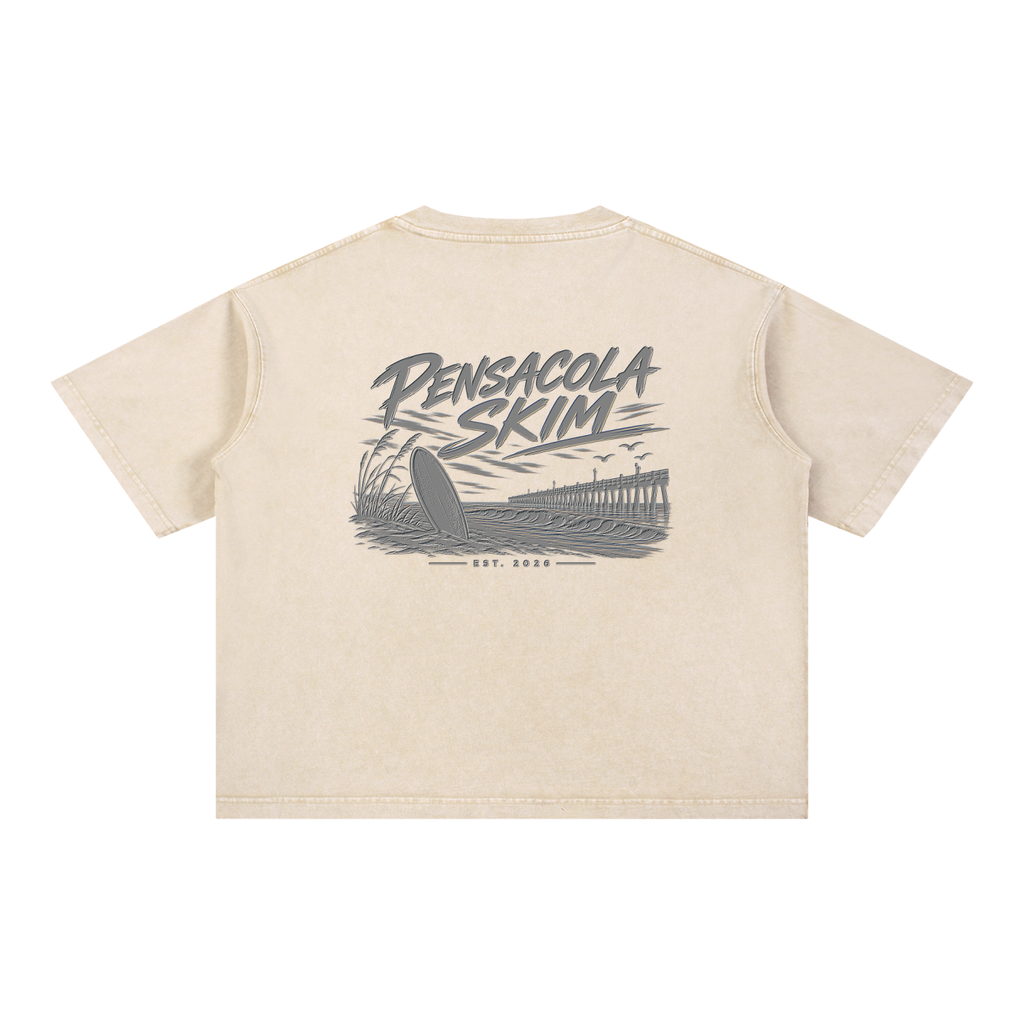 Pensacola Skim Silver Graphic Mineral Wash Boxy Cotton T-Shirt