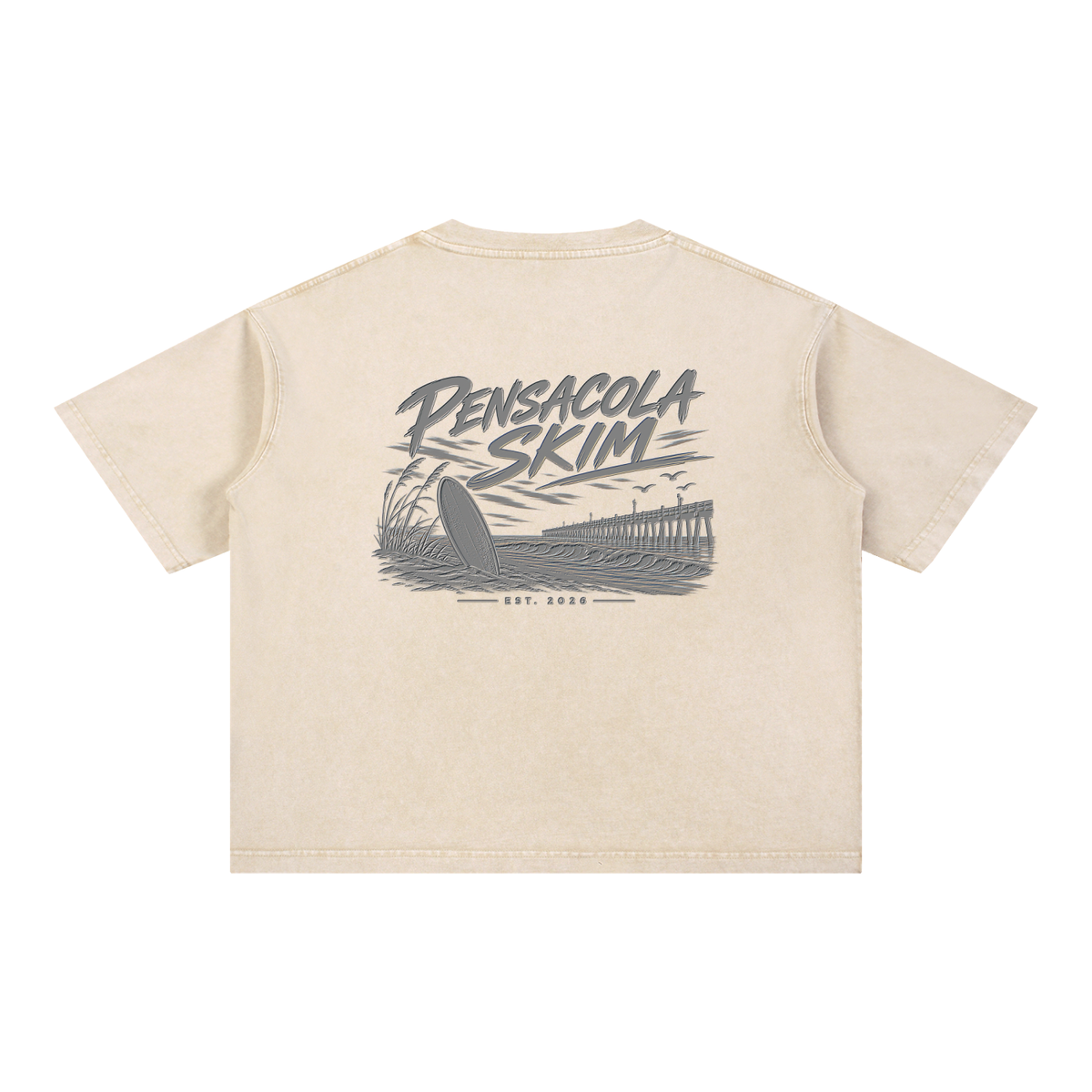 Pensacola Skim Silver Graphic Mineral Wash Boxy Cotton T-Shirt