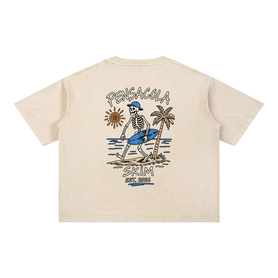 Pensacola Skim Skelton Graphic Mineral Wash Boxy Cotton T-Shirt
