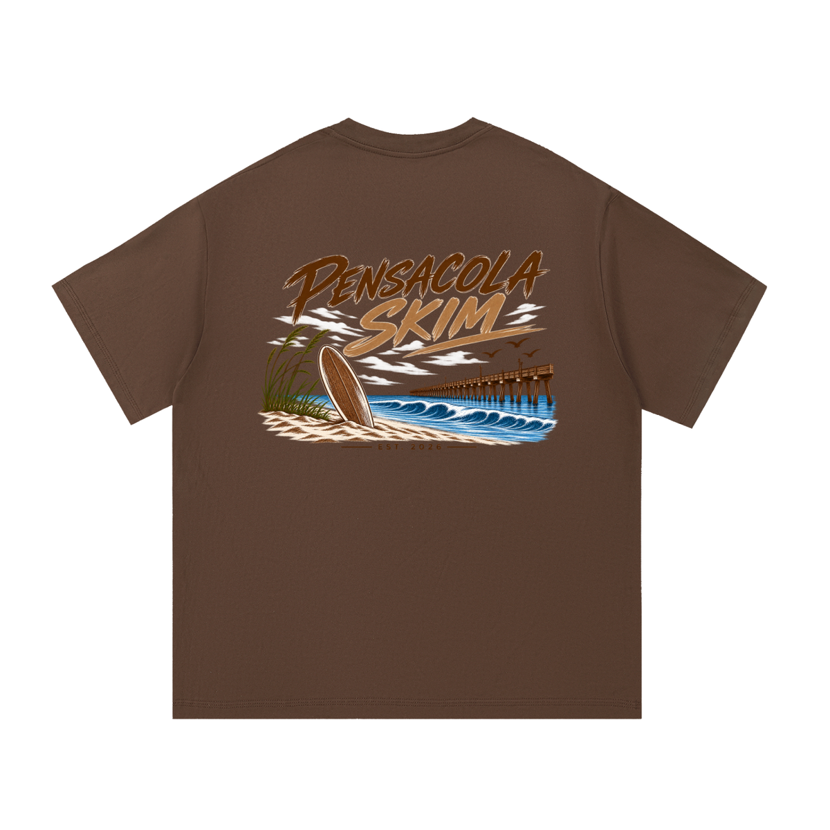 Pensacola Skim Neutral Color Logo Graphic Classic Fit Cotton T-Shirt