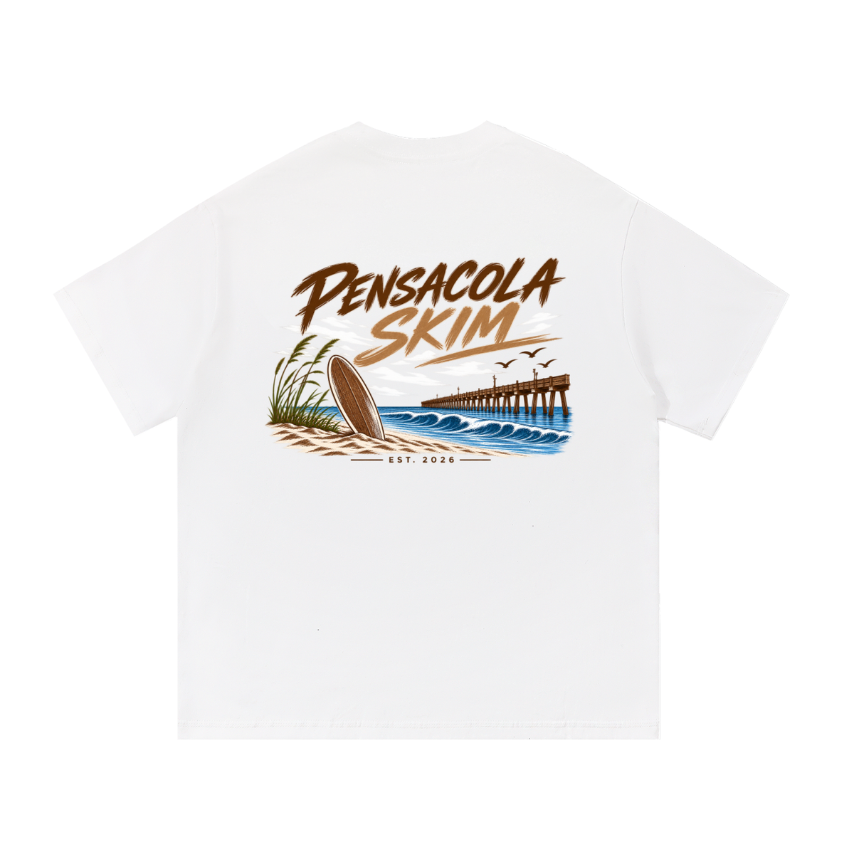 Pensacola Skim Neutral Color Logo Graphic Classic Fit Cotton T-Shirt
