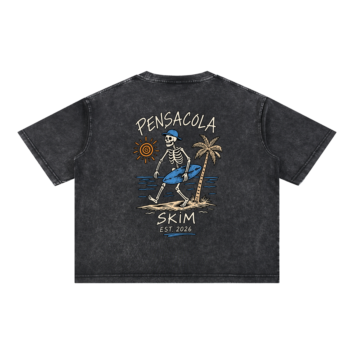 Pensacola Skim Skelton Graphic Mineral Wash Boxy Cotton T-Shirt